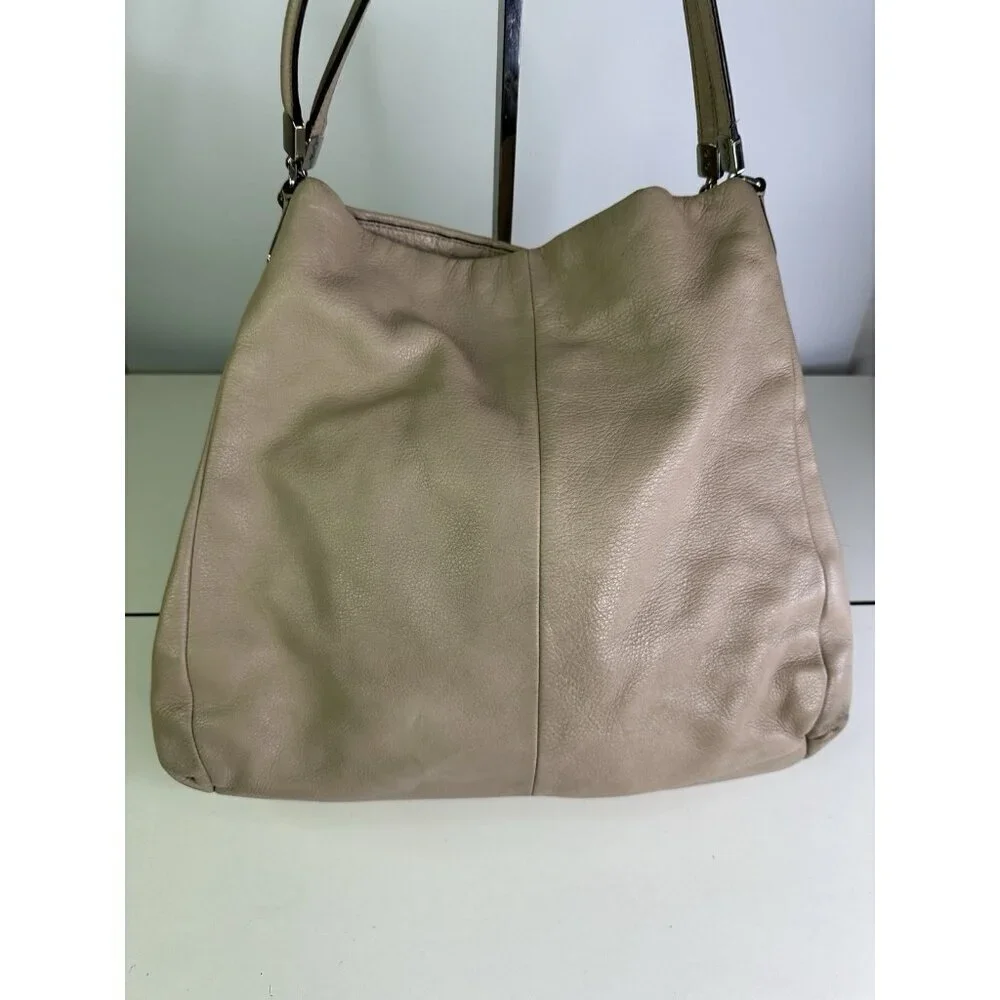 Coach Madison Phoebe Beige Pebbled Leather 3 Compartment Shoulder Bag Purse